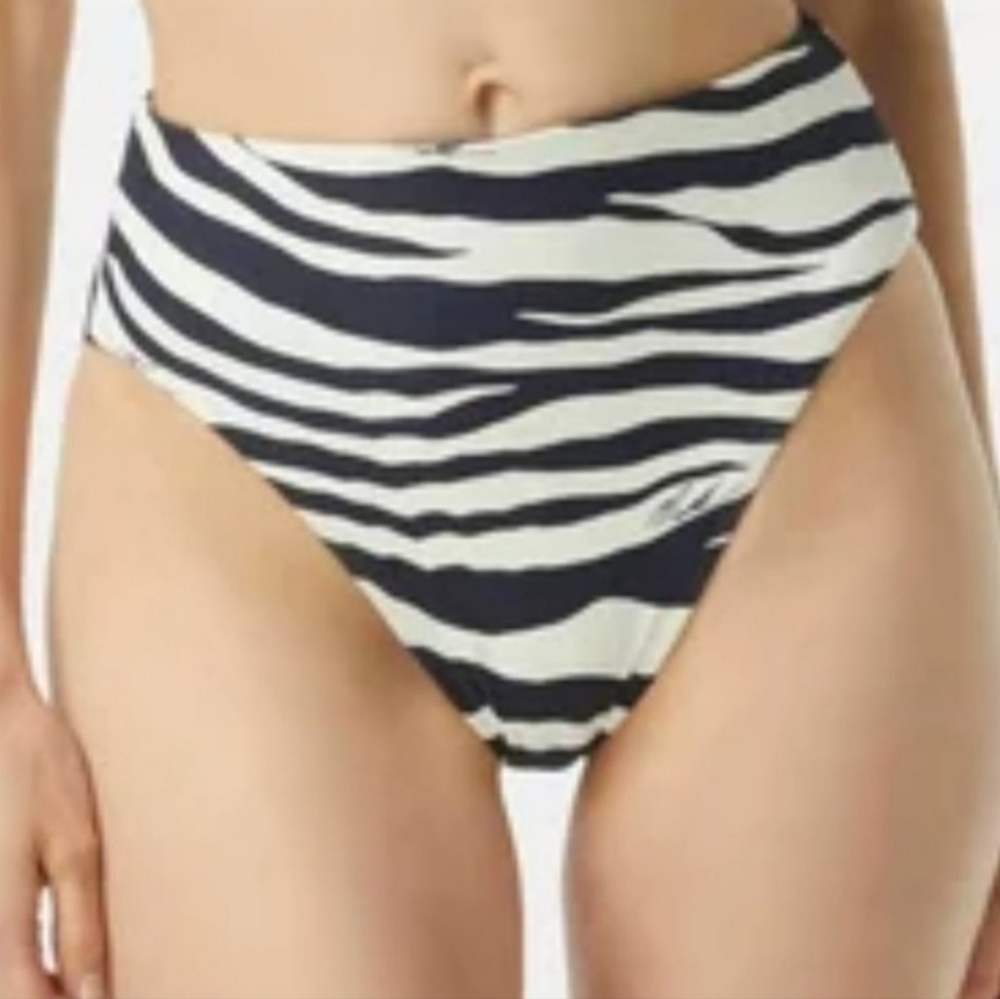 MICHAEL Michael Kors Reversible High Waist Bikini Bottom - Navy Zebra